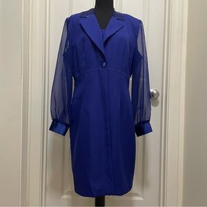 Vintage Carla Jane Sapphire Blue Dress & Topcoat Set 2 Piece Women's Size 14‎